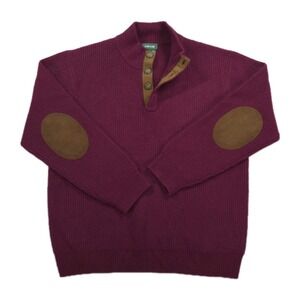 Orvis Sweater Mens XL Wool Elbow Patch Rib Knit Cashmere Sweater Burgundy Red